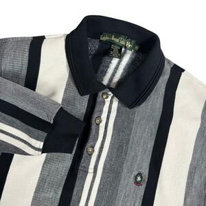 VTG Knights of Round Table Men's Long Sleeve Striped Polo Shirt Size M